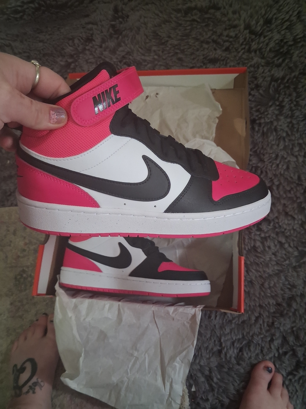 Nike Women’s Mid-Top Sneakers in Hot Pink, Black & White
